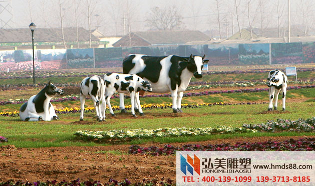 玻璃钢农业雕塑场景/奶牛雕塑